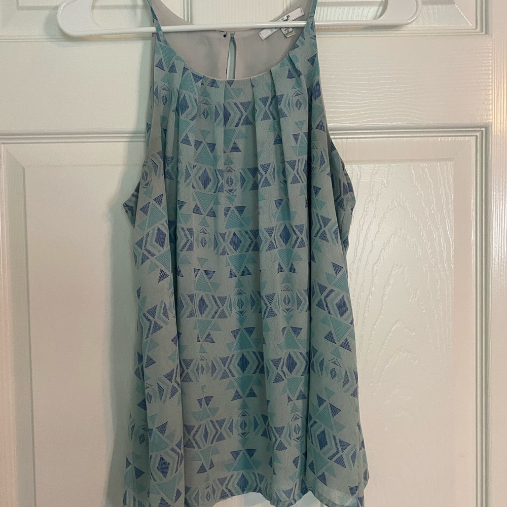 Papaya Blue Geometric Sleeveless Blouse